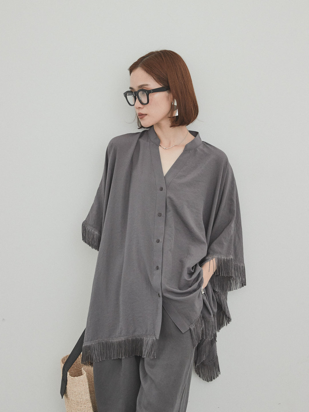 [SET] 方形流蘇斗篷襯衫 + 方形流蘇斗篷襯衫（2 件套）