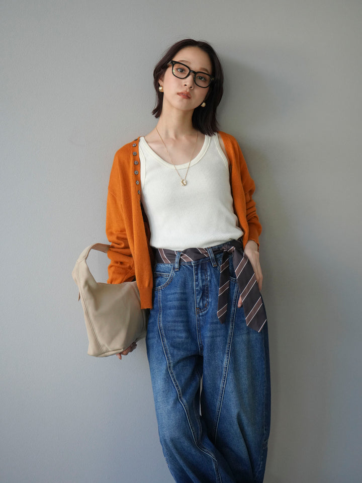 [予約]デザインボタンニットカーディガン＆タンクトップSET/オレンジ