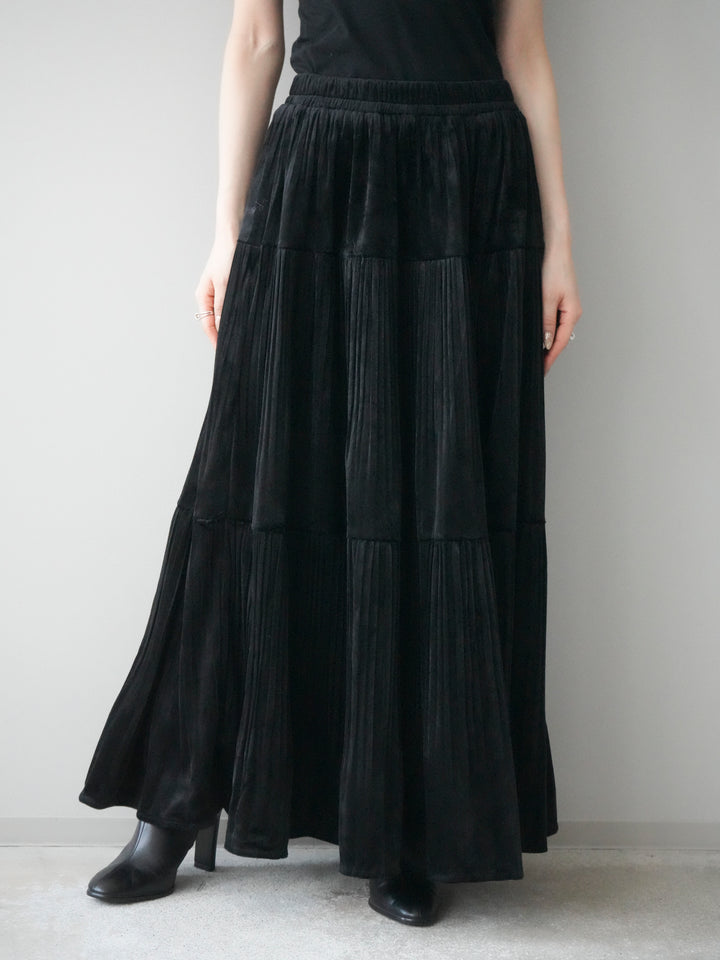[予約]ベロアティアードワッシャースカート/black