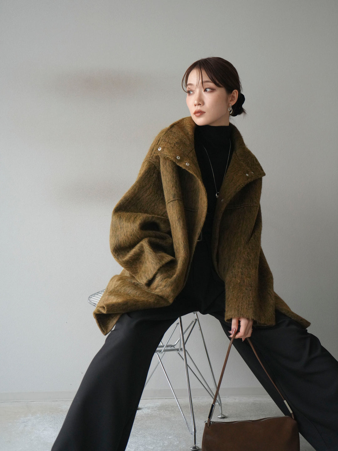 [予約]スタンドカラーシャギーコート/mustard