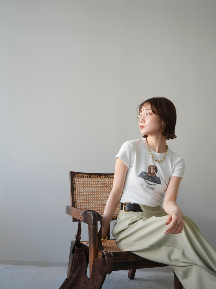 【套裝】狗狗緊身T卹+不對稱皮帶束口寬褲（兩件套）