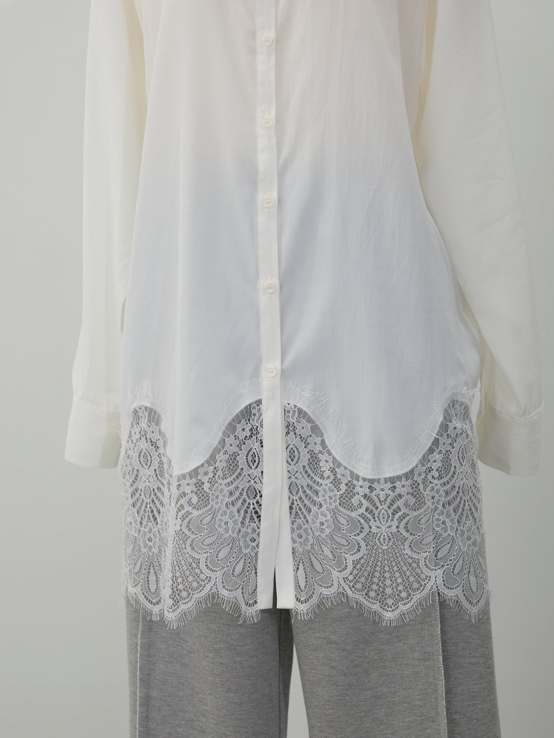 【Allure】[SET]裾レースポプリンシャツ+ワッシャーサテンタックジョガーパンツ(2set)