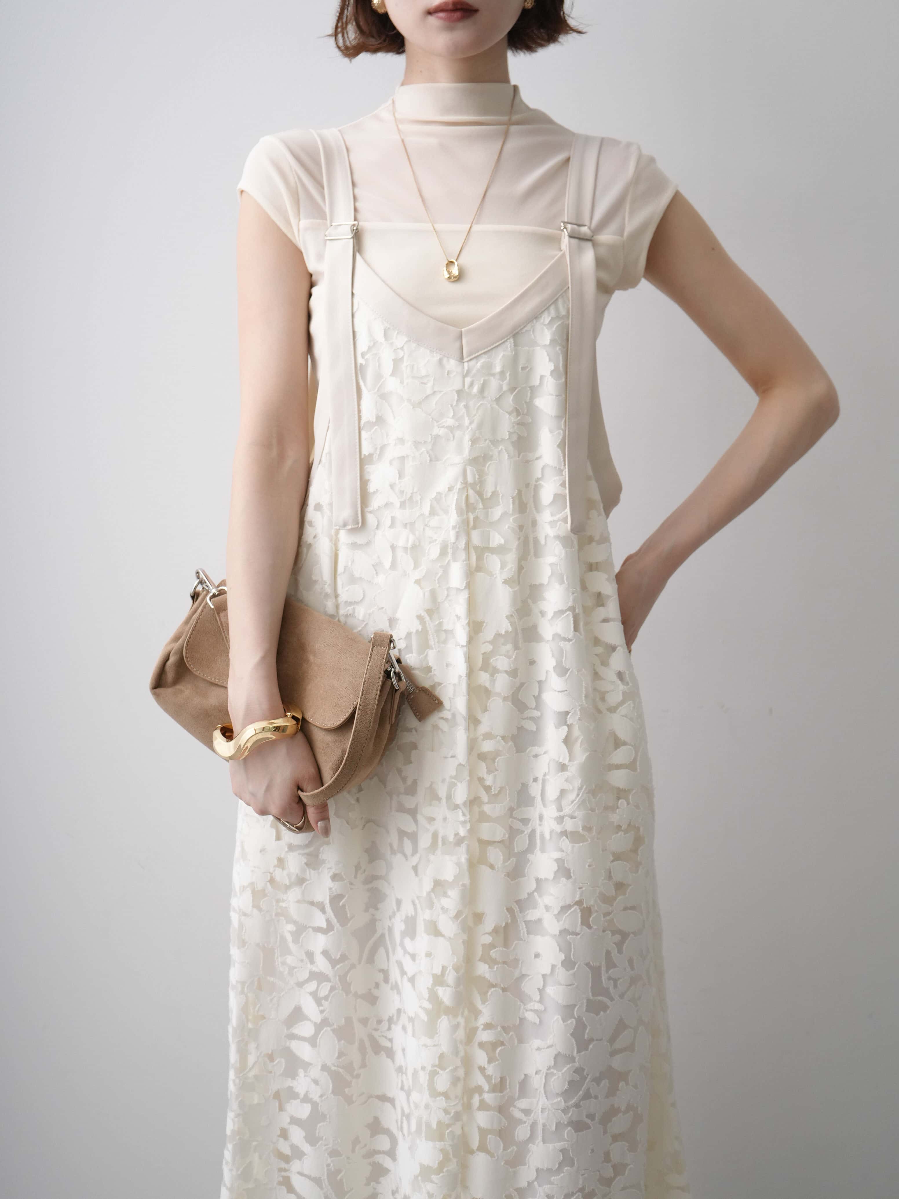 SET] Sheer Jacquard Sleeveless Dress + Sheer Panel Stretch Top (2