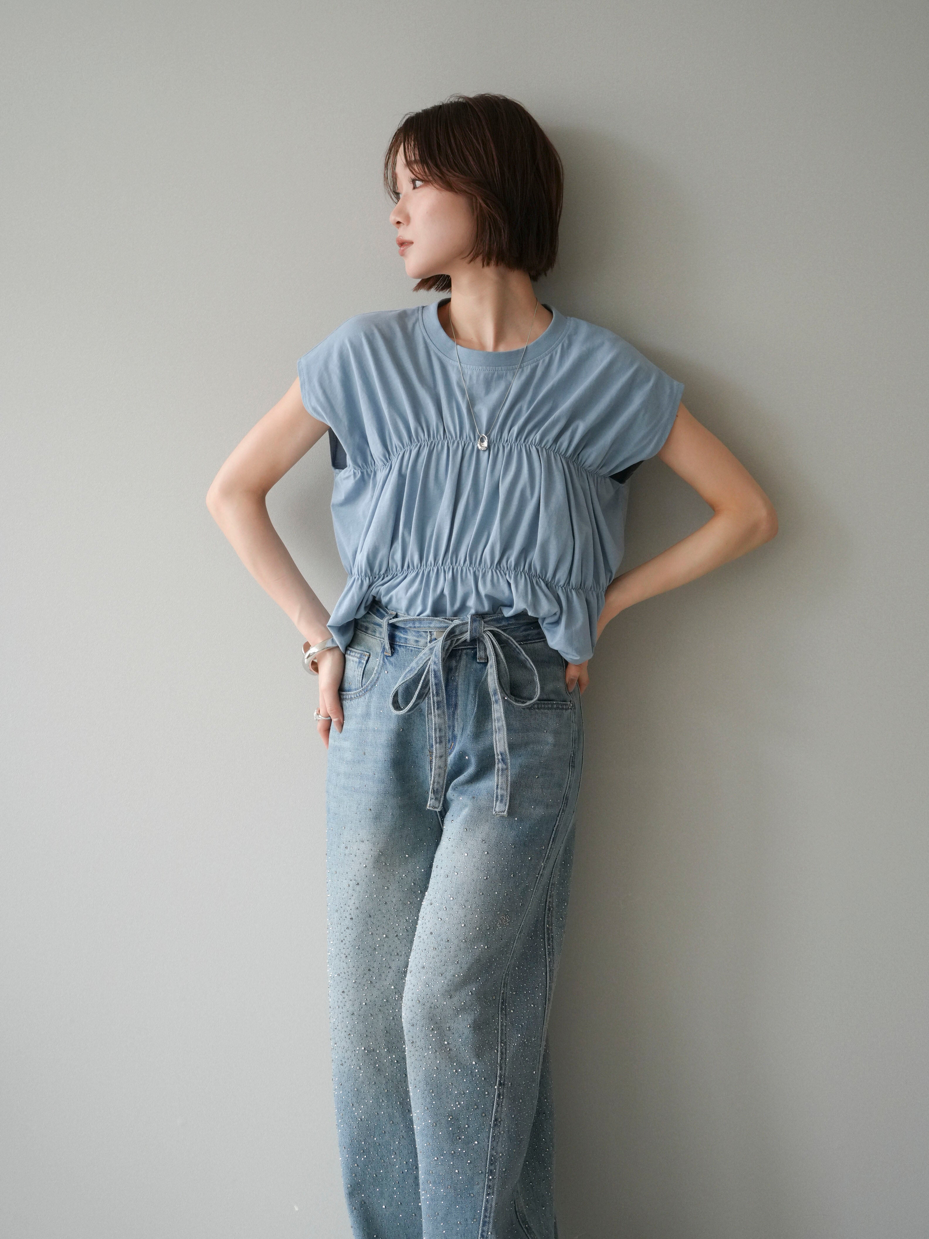 美品 BORDERS at BALCONY ギャザースリーブ カットソー 36 予約]ギャザーフレンチスリーブカットソー/dastyblue – Lumier