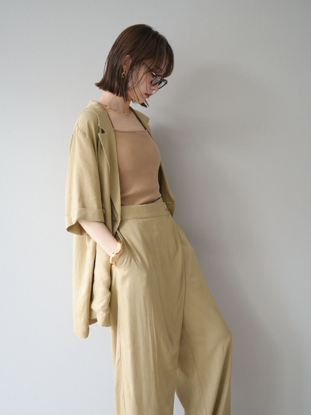 [予約]ライトリネンハーフスリーブジャケット/ベージュ