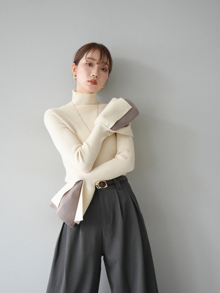 heve ペタルニット アイボリー リブ編み フレアスリーブ 半袖トップス heve ペタルニット アイボリー リブ編み フレアスリーブ 半袖