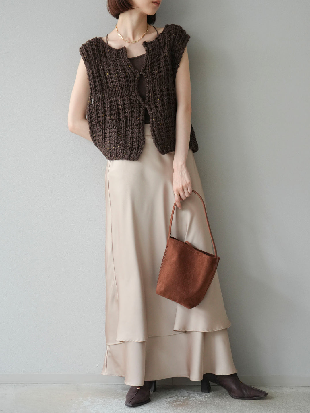 [予約]サテンフリルスカート/ベージュ