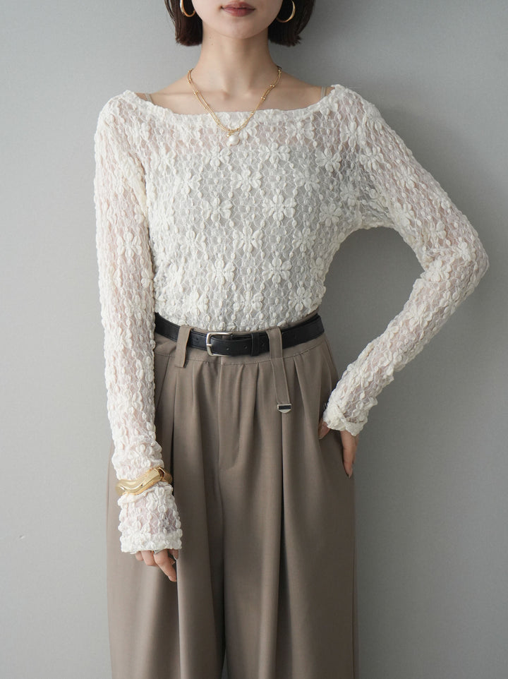 [予約]サイドギャザーレーストップス/ivory