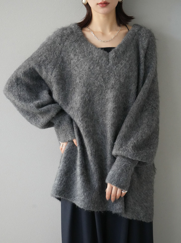 [予約]Vネックオーバーモヘアニットプルオーバー/チャコール