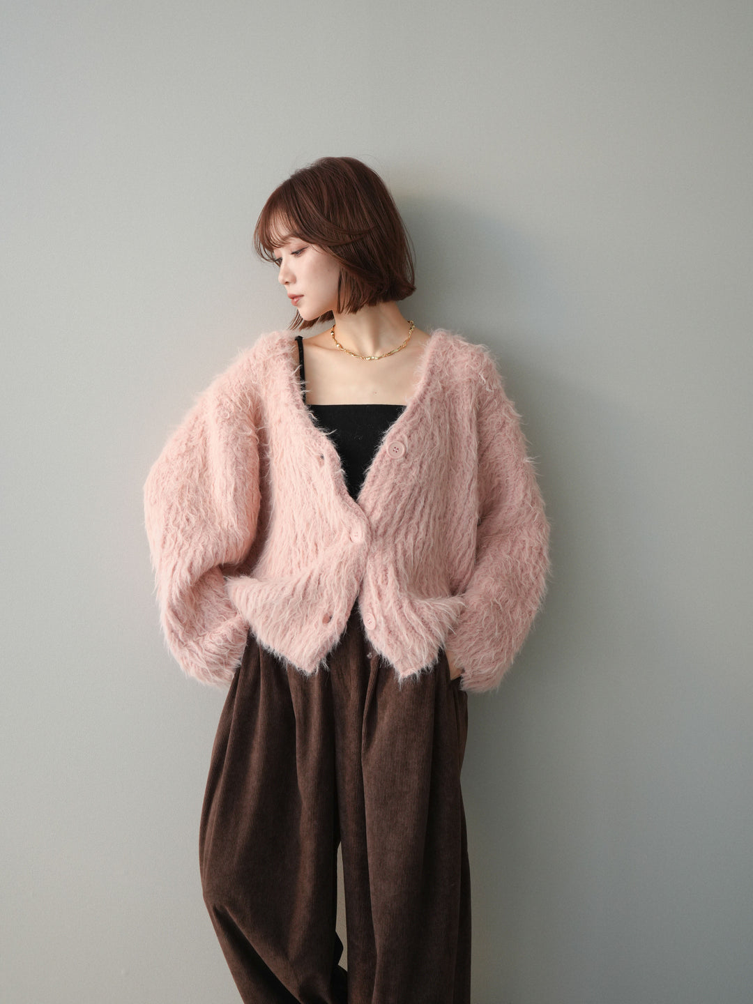 [SET]シャギーオーバーニットカーディガン+選べるアクセセット(2set)