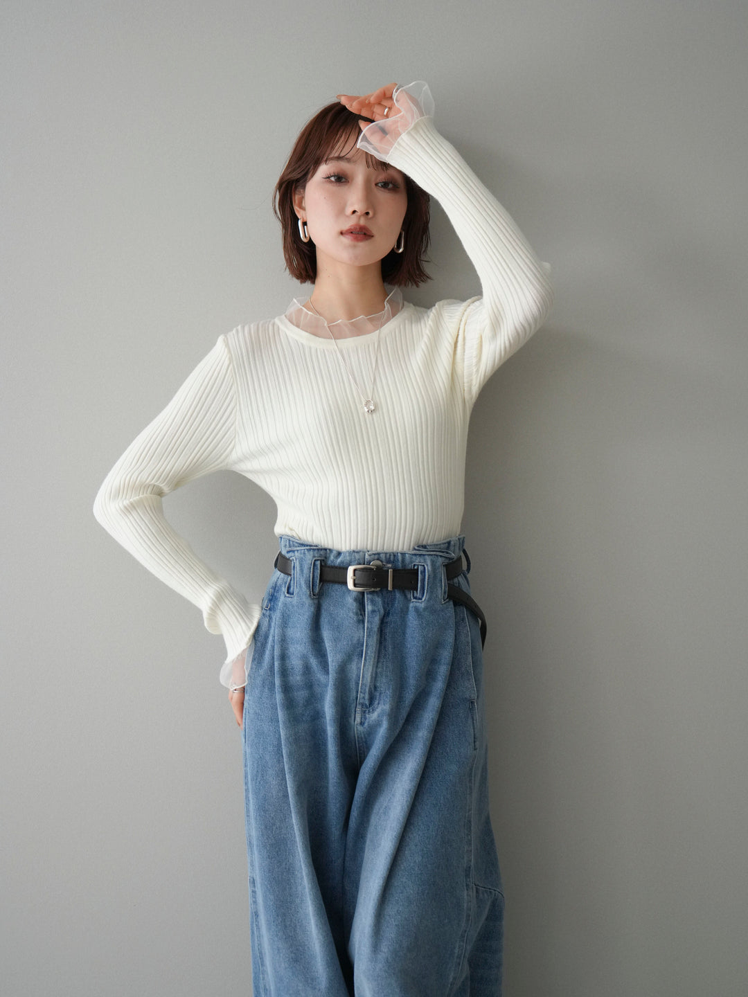 [SET]チュールドッキングリブニットトップス+チュールドッキングリブニットトップス(2set)