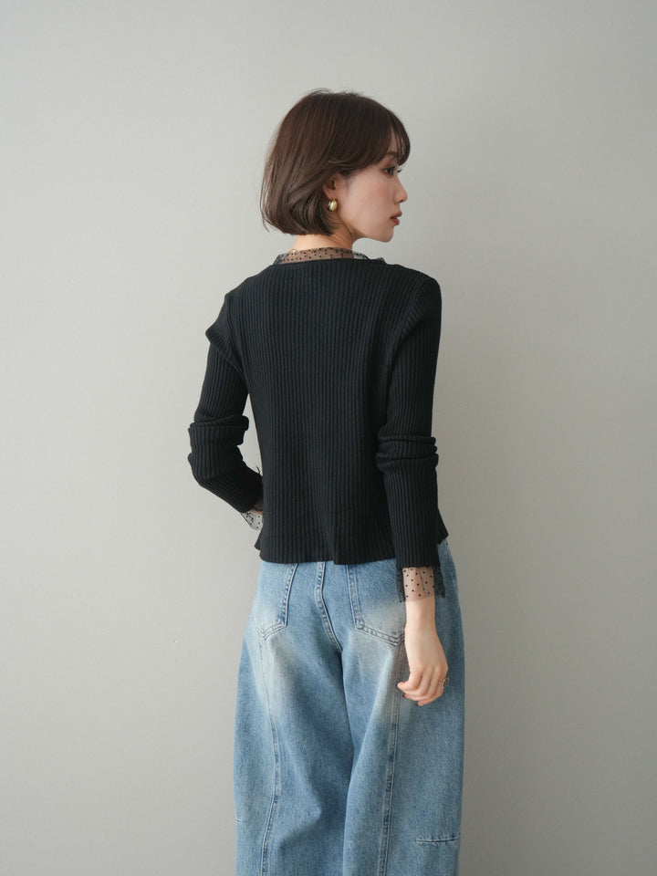 [SET]チュールドッキングパールボタンニットカーディガン+選べるアクセセット(2set)