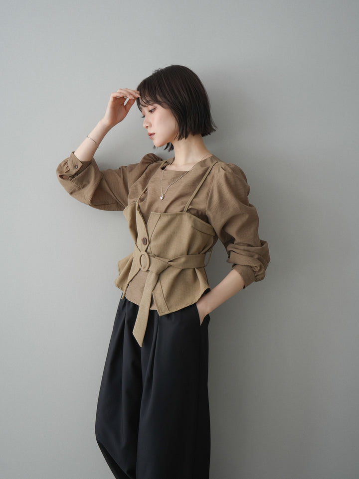 [SET]異素材ビスチェドッキングブラウス+選べるアクセセット(2set)