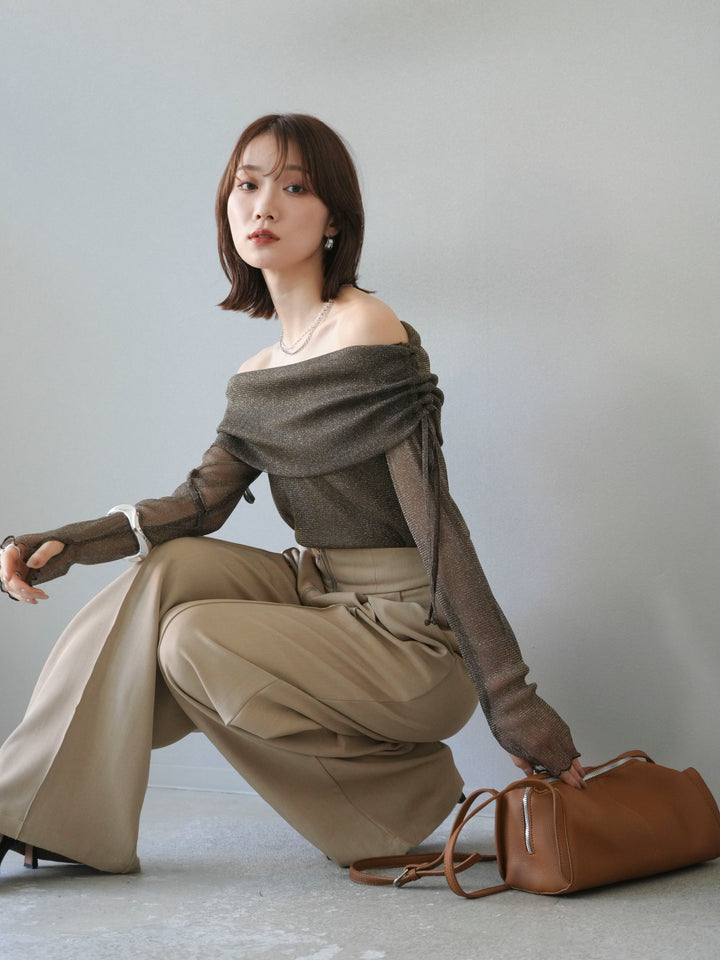 [予約]ラメシアーウィンガーホールオフショルトップス/ブラウン