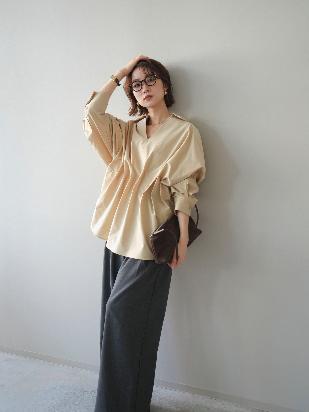 [予約]ウエストギャザースキッパーシャツ/beige