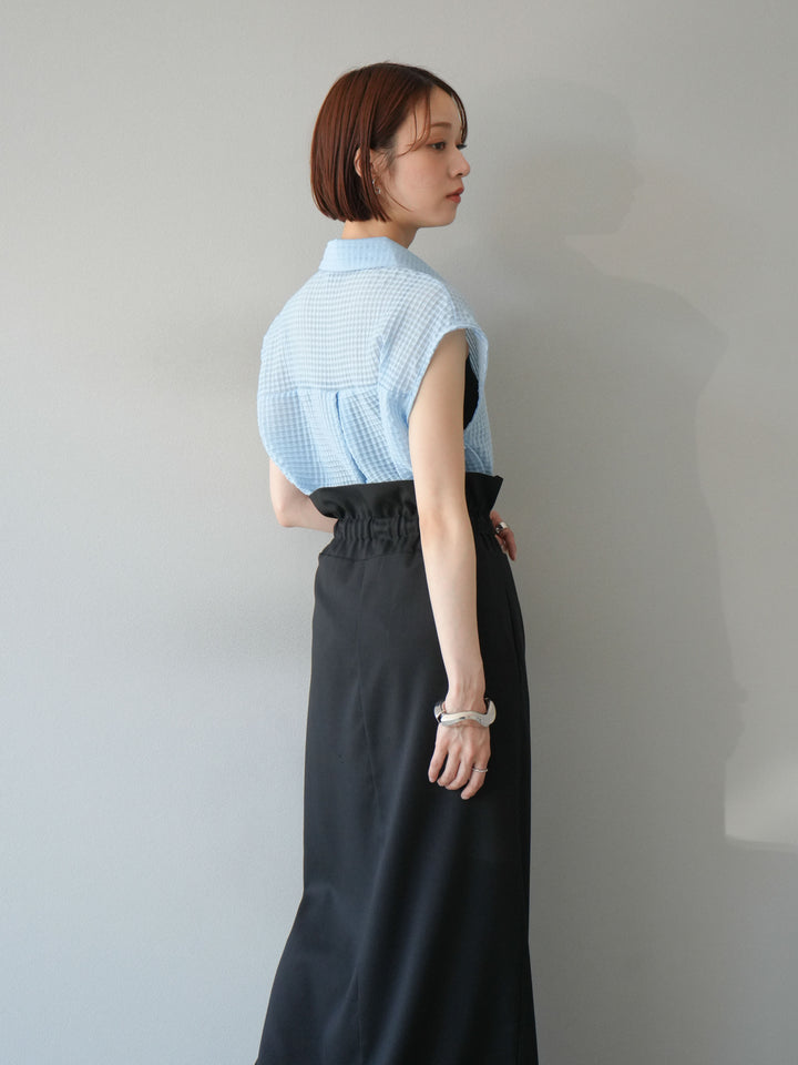 [SET]シアーチェックノースリーブシャツ+ヘザーエステルギャザージップスカート(2set)