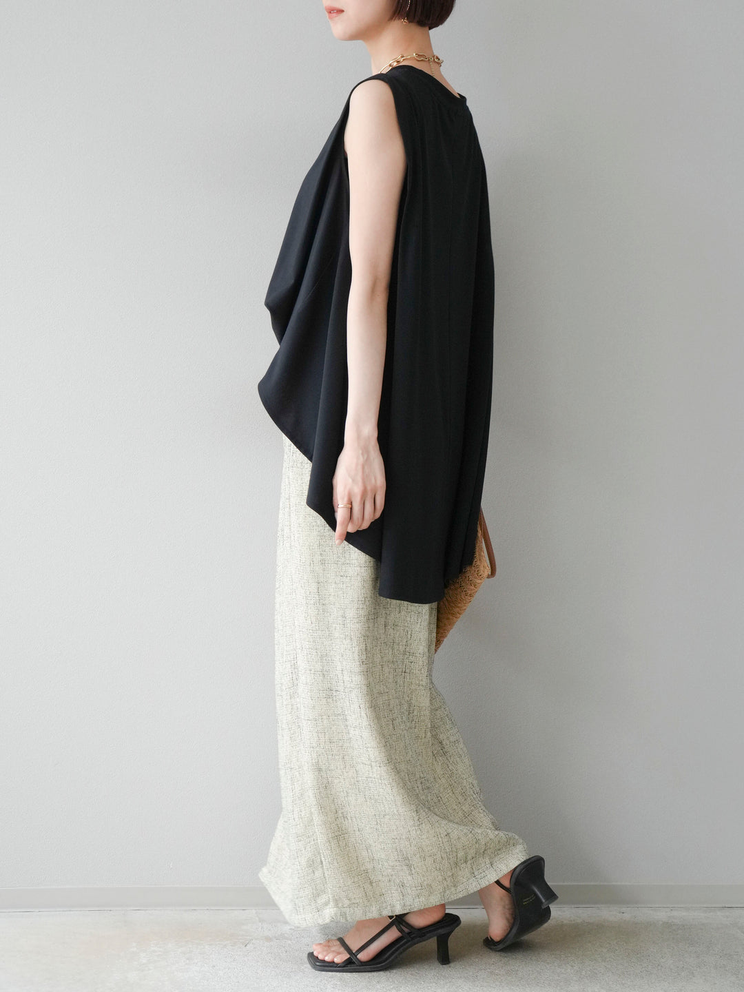 [予約]サマーツイードタックサイドスリットスカート/ベージュ