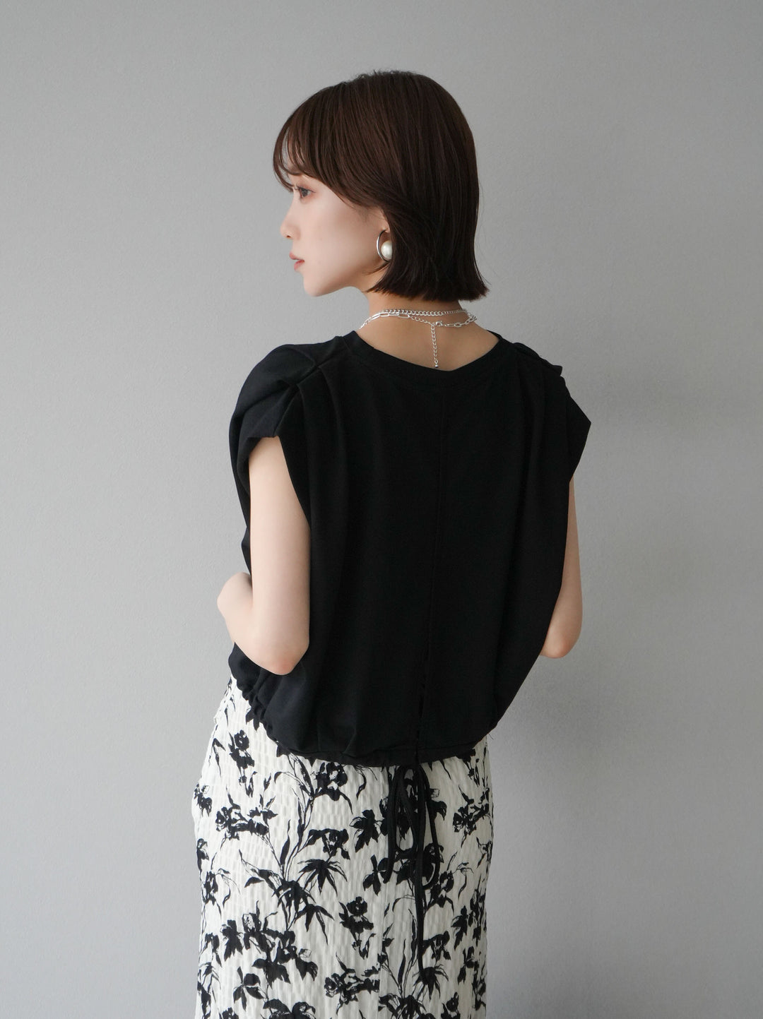 [Pre-order] Washer waist design flower pattern skirt/off-white