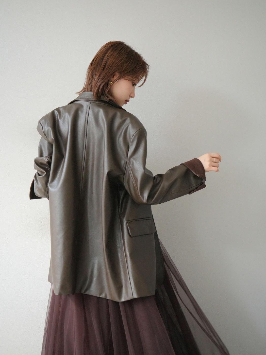 [予約]フェイクレザーテーラードジャケット/ブラウン