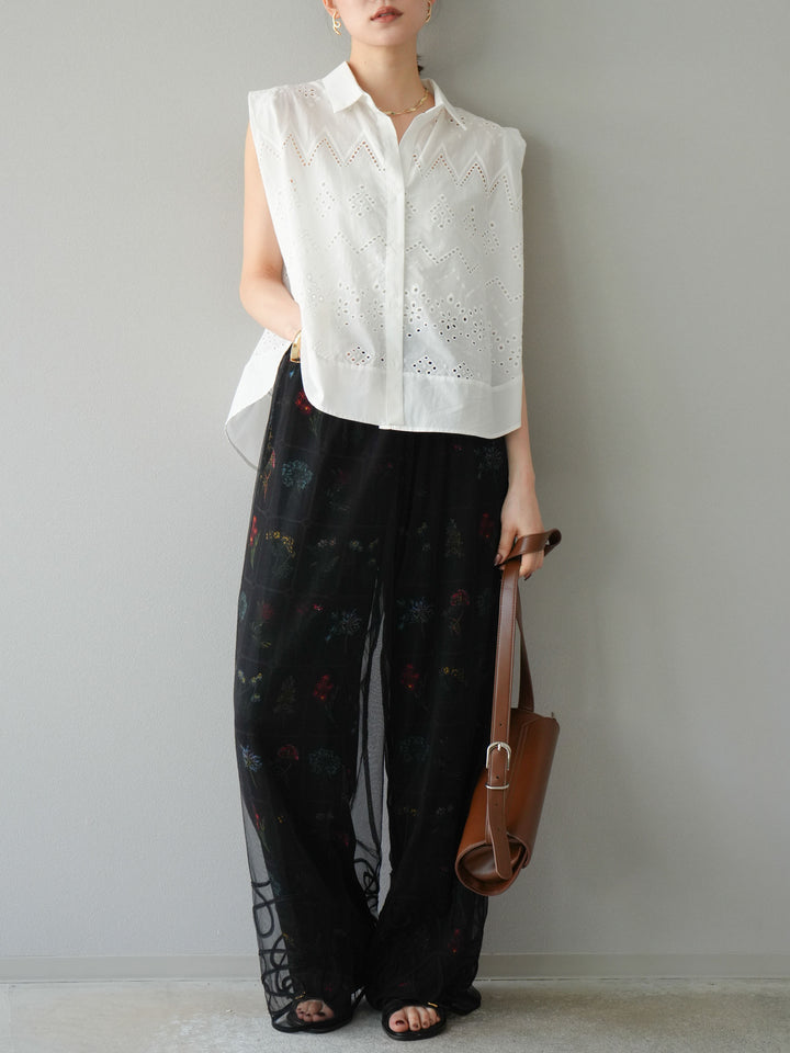 [予約]パッチワークフラワープリントイージーパンツ/ブラック