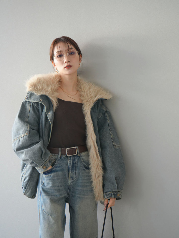 [SET]デニムxファーブルゾン+選べるアクセセット(2set)