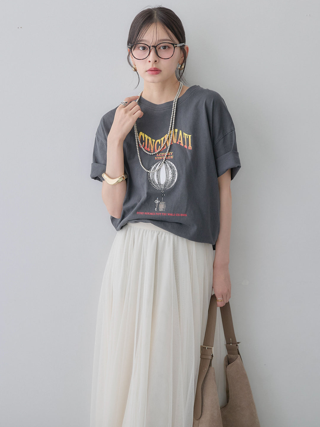 [予約]ヴィンテージライクプリントオーバーTEE/charcoalgray