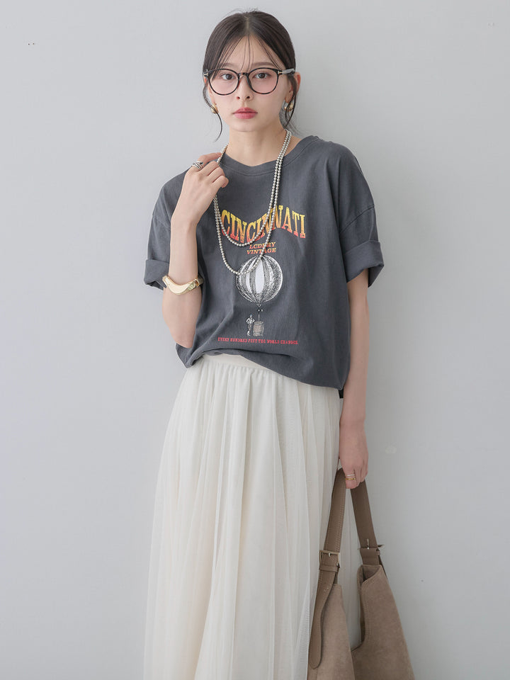 [予約]ヴィンテージライクプリントオーバーTEE/charcoalgray