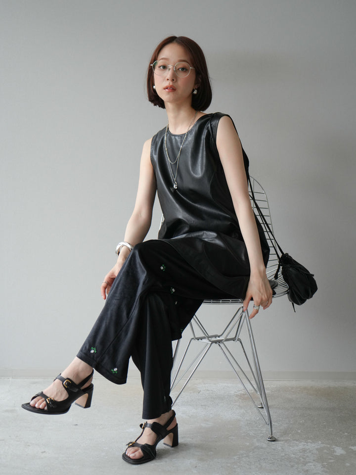 [予約]ショルダーポーチ付レザーミニワンピース/ブラック