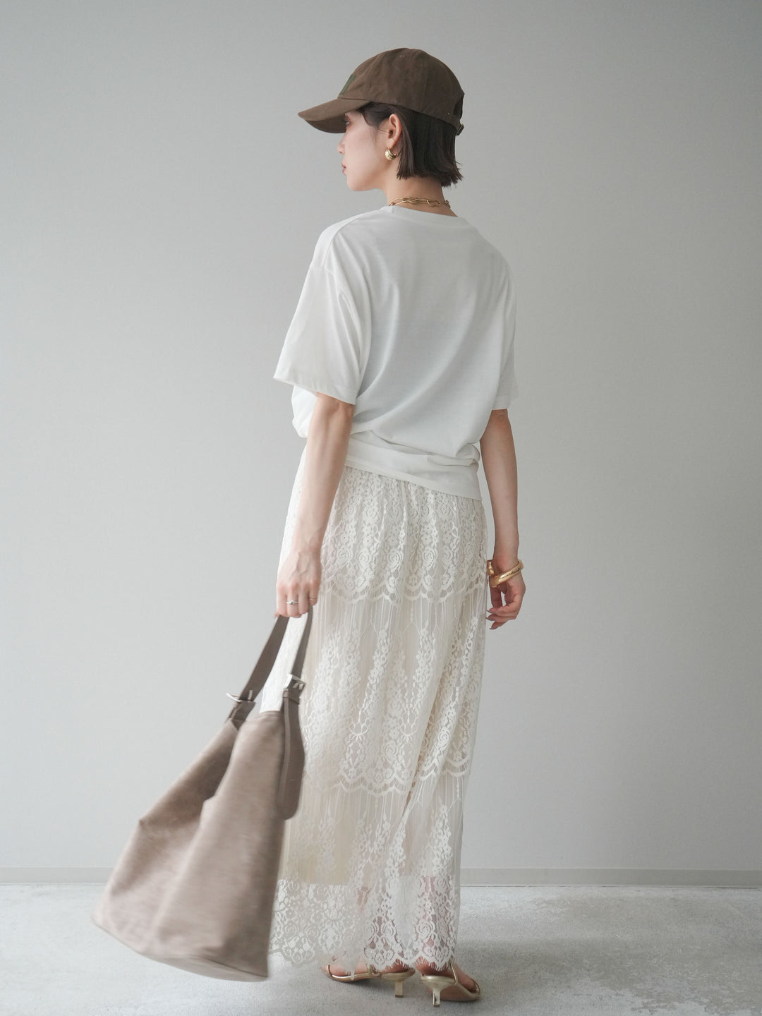 [SET]エンボスロゴTEE+裏プリーツ総レースロングスカート(2set)