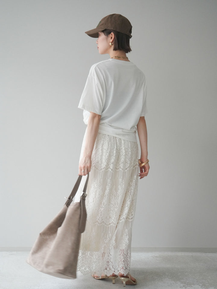 [SET]エンボスロゴTEE+裏プリーツ総レースロングスカート(2set)