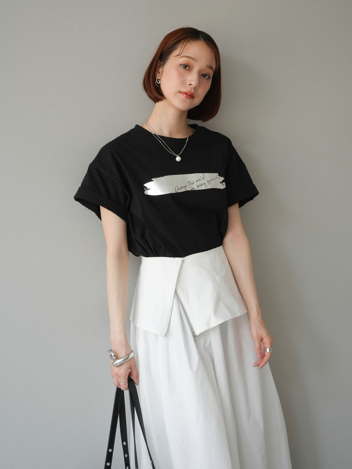 [予約]箔プリントTシャツ/ブラックシルバー