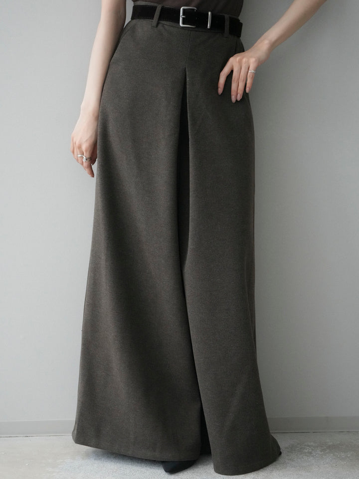 [予約]ベルト付きフロントタックワイドパンツ/brown