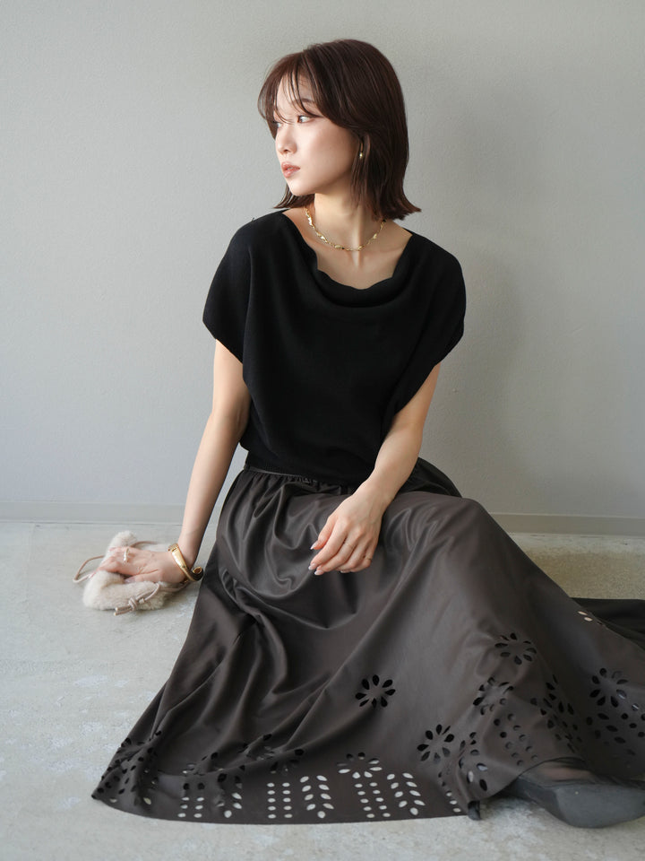 [予約]ドレープドルマンフレンチスリーブニットトップス/ブラック