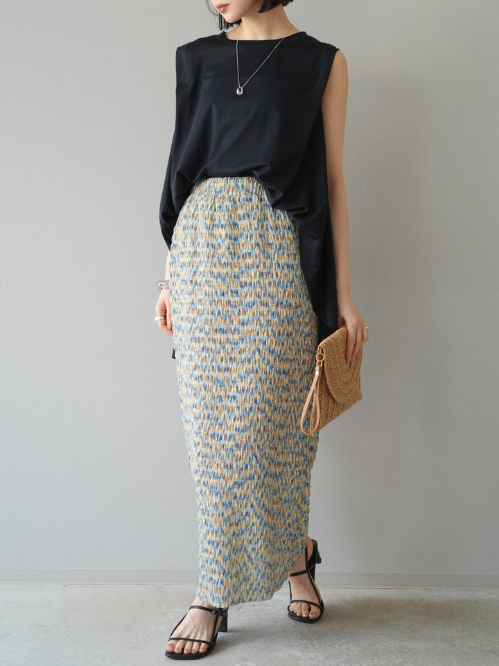 [予約]マルチカラーランダムプリーツタイトスカート/イエロー