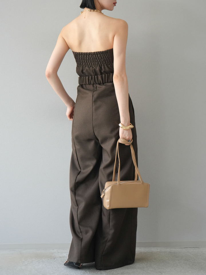 【預購】混色斜紋腰帶熊圖案工裝褲/棕色