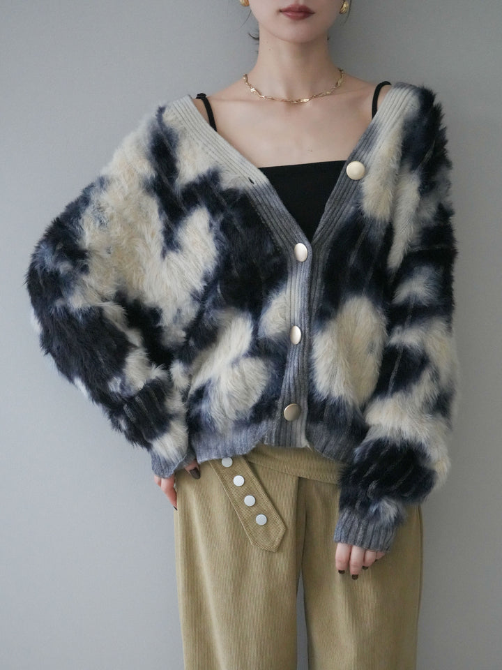 [予約]ニュアンス柄シャギーニットカーディガン/khaki