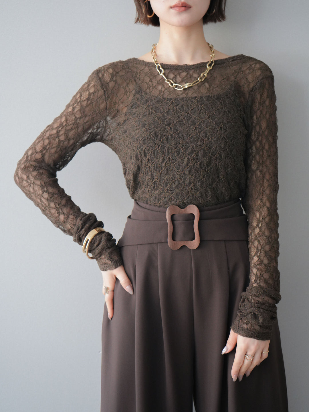 [予約]バックラウンドジャガードレーストップス/brown