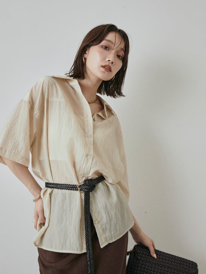 【預購】2WAY尼龍墊圈半身襯衫/奶油色