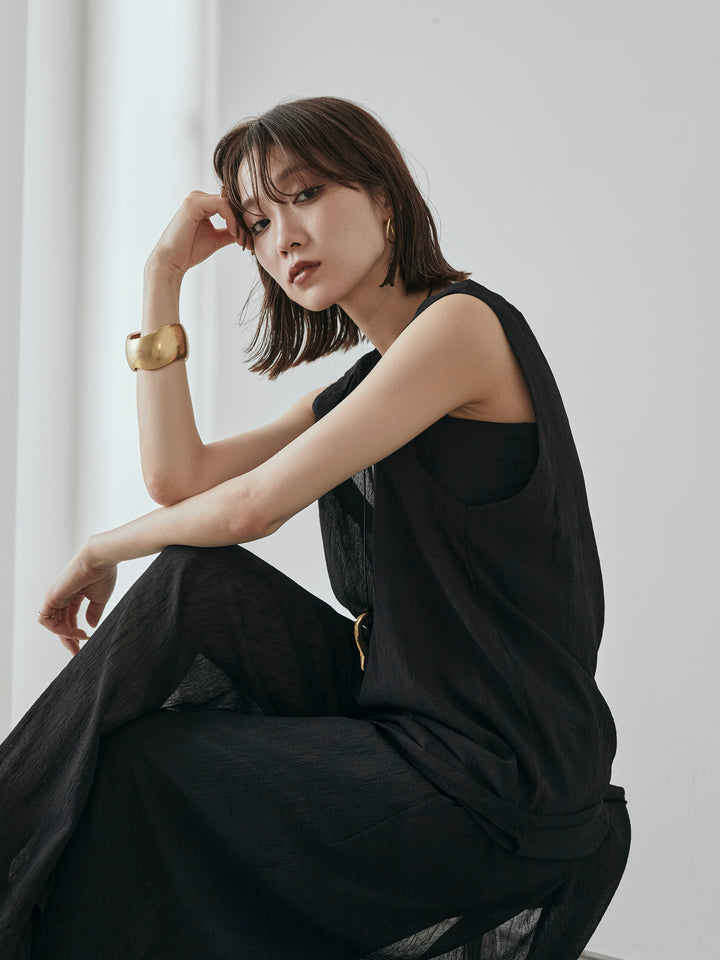 [予約]シアーワッシャーアシンメトリープルオーバー/ブラック