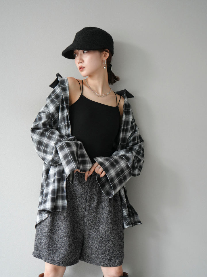 [予約]レザー襟オンブレチェックオーバーシャツ /ブルー