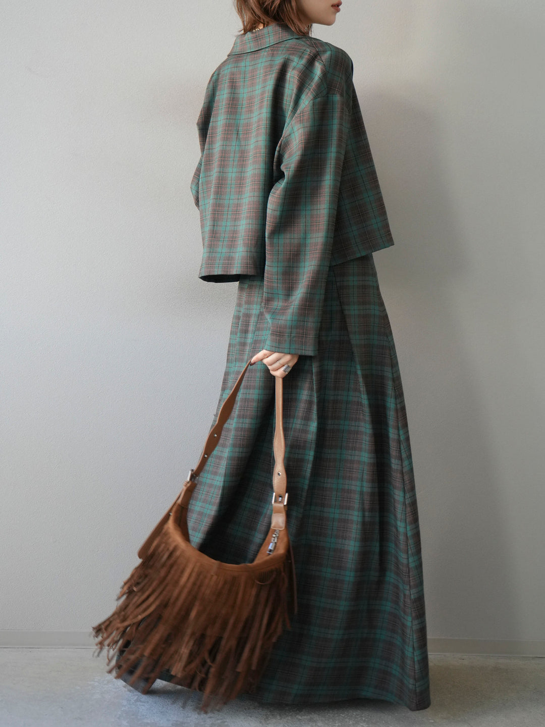 [SET]チェック柄ショートジャケット+チェック柄ベスト+チェック柄タックフレアスカート(3set)