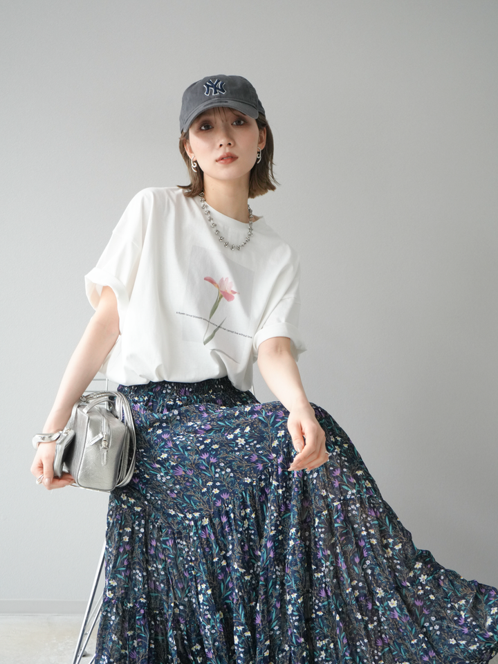 [予約]フラワーフォトビッグTシャツ/オフ2