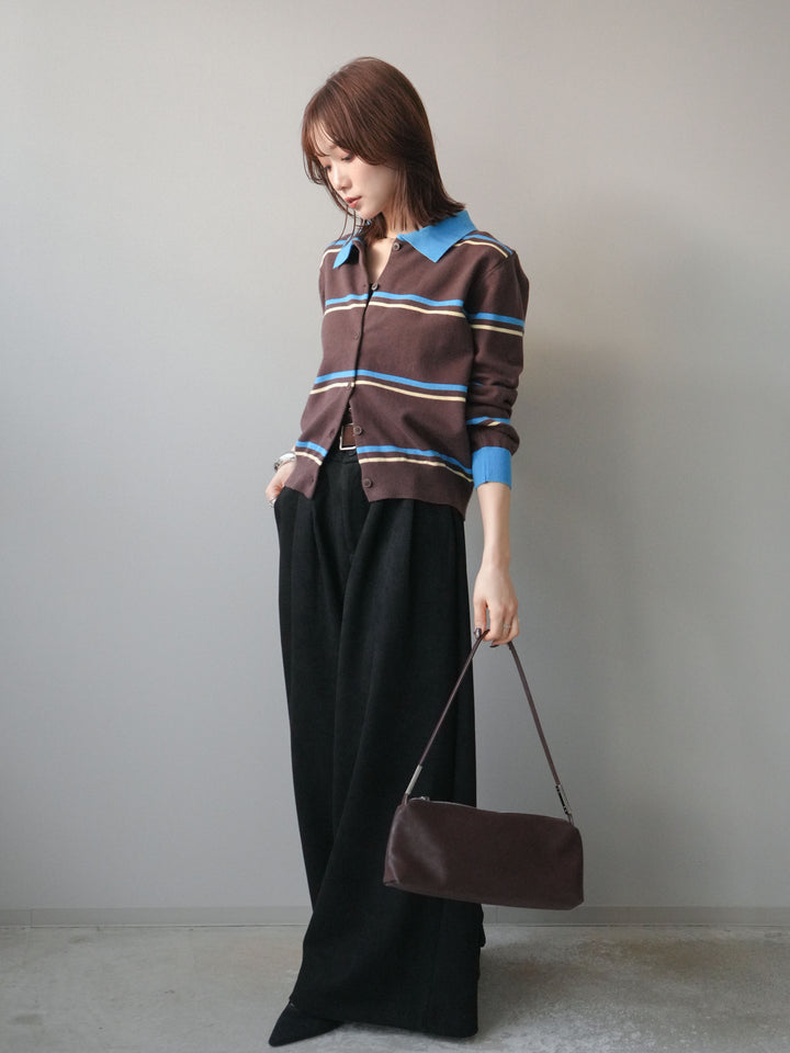 [予約]モチーフベルト付スエードタックワイドパンツ/black