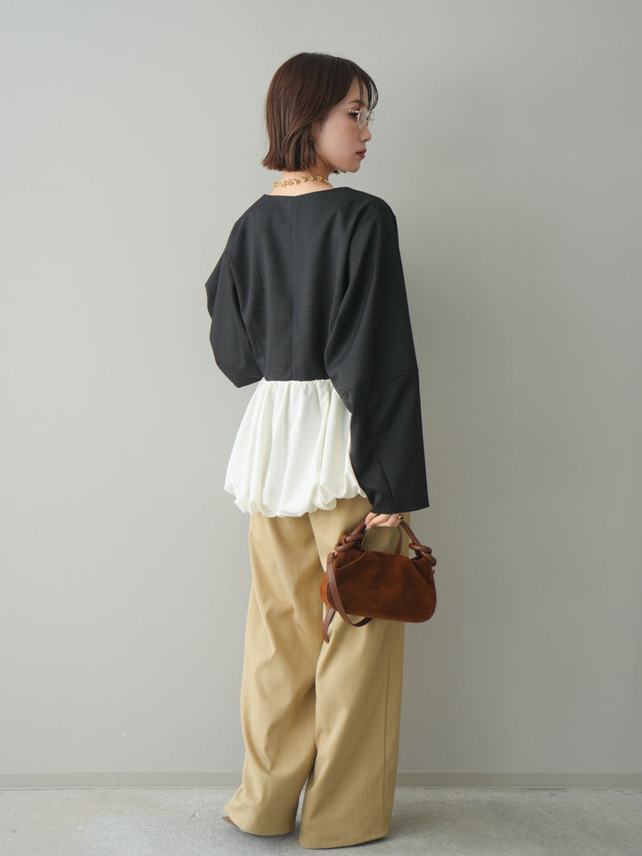 [予約]異素材ドッキングメニータックワイドパンツ/beige