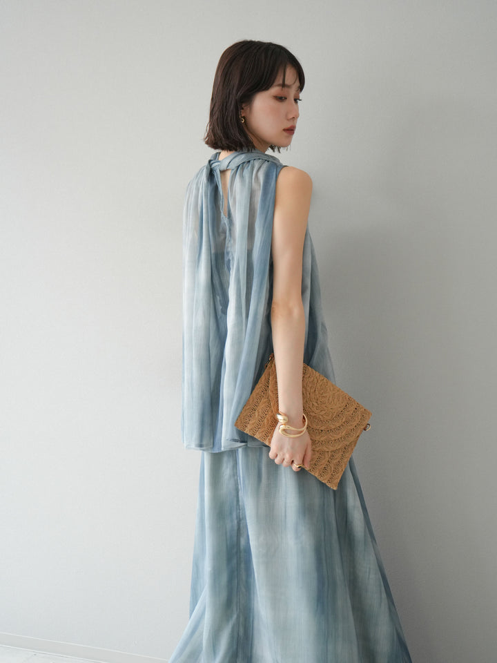 [SET]ニュアンスシアーホルターネックブラウス+ニュアンスシアーフレアスカート(2set)