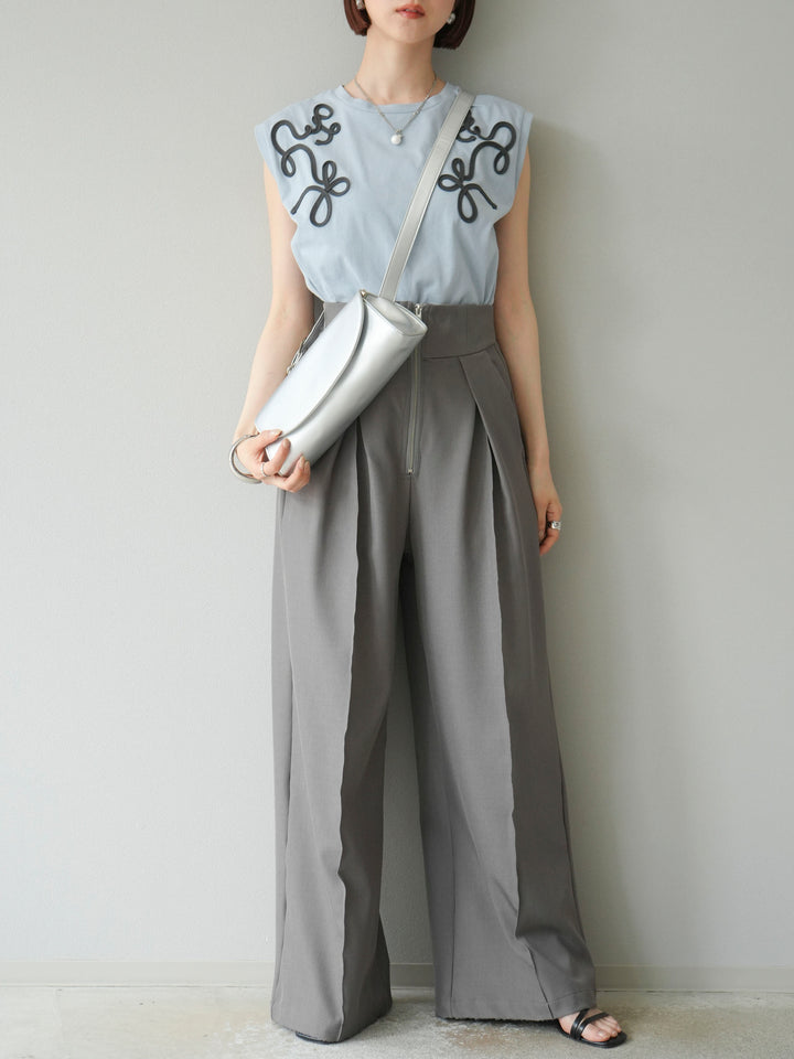 [SET]コード刺繍フレンチスリーブTシャツ+コード刺繍フレンチスリーブTシャツ(2set)