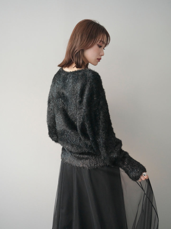 [予約]ラメシャギードルマンニットプルオーバー/black