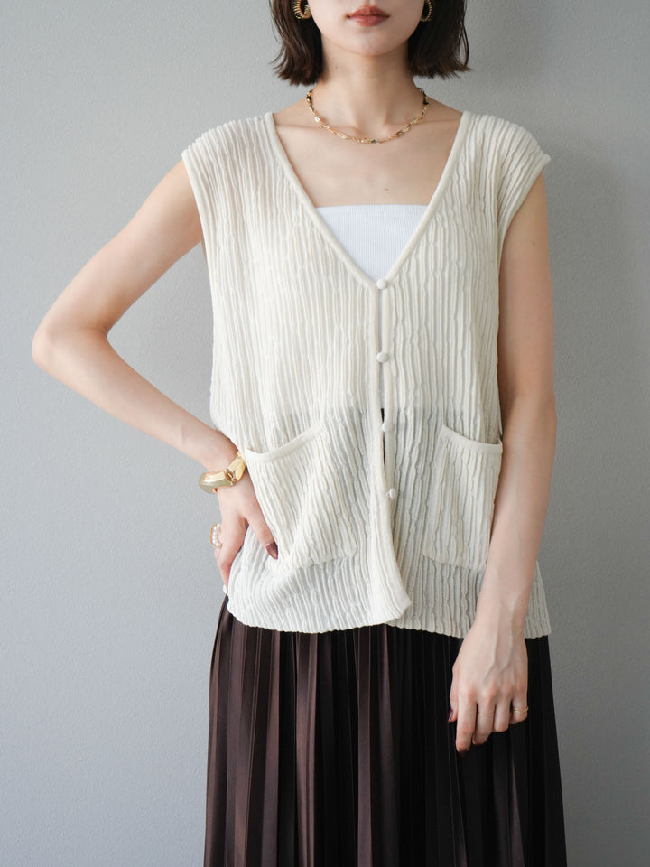 【預購】波浪夏季針織背心/米白色