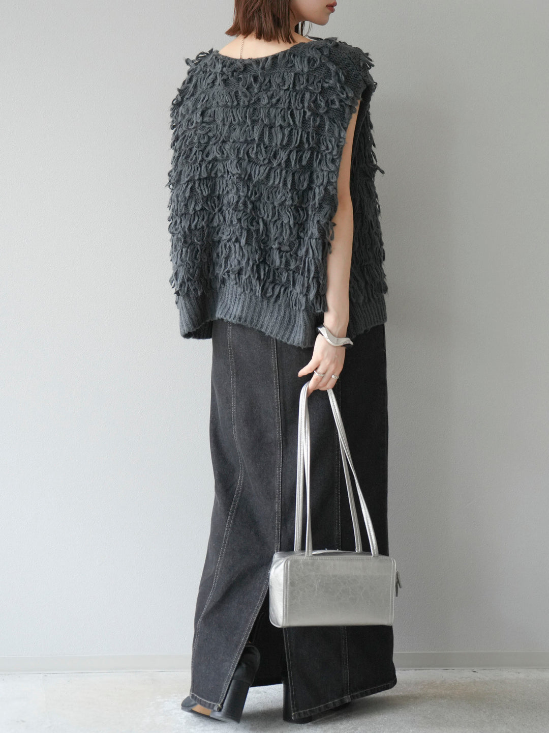 [SET]ループデザインベスト+アシンメトリーデニムワンピース(2set)