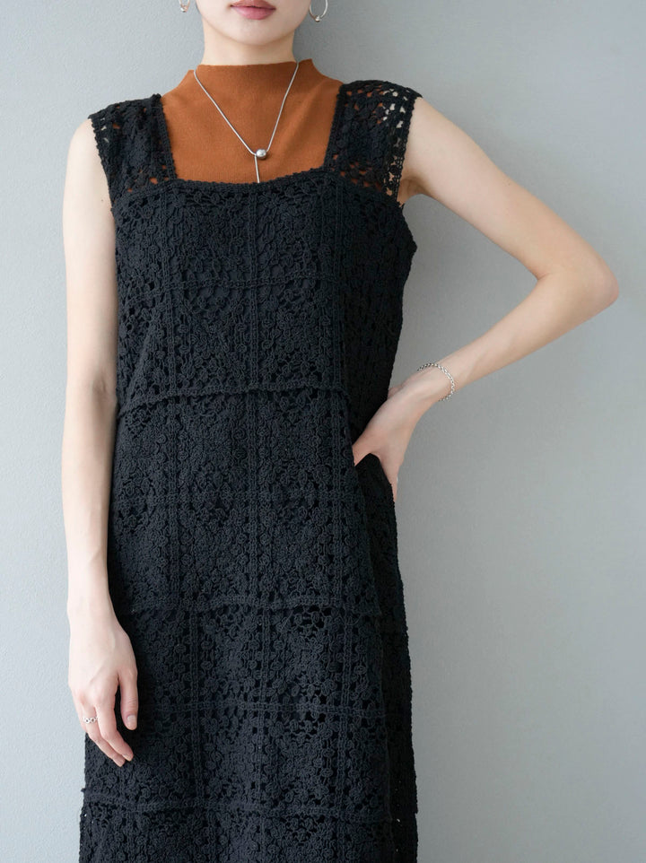 [Pre-order] Crochet sleeveless dress/Black